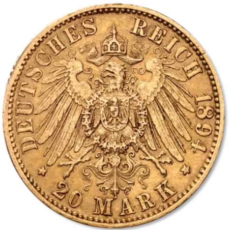 Złota Moneta 20 Marek Cesarstwo Niemieckie 1890 - 1913 r