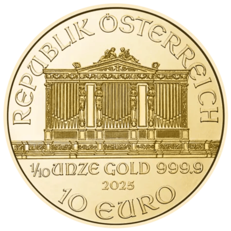 Złota moneta 1/10 uncji Wiedeński Filharmonik 2025 r