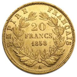 Złota Moneta 20 Franków Francja Napoleon III bez wieńca