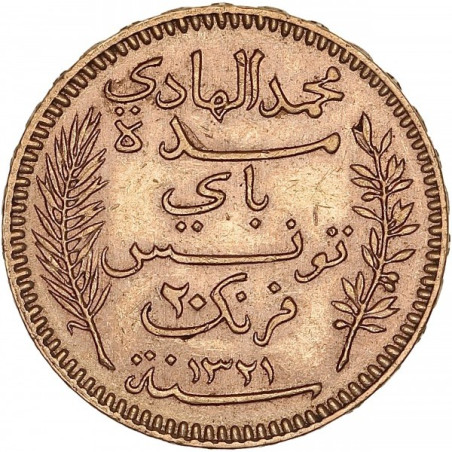 Złota moneta 20 Franków Tunezja 1903-1906