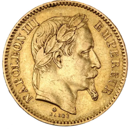 Złota Moneta 20 Franków Francja Napoleon III z wieńcem 1861 - 1870r