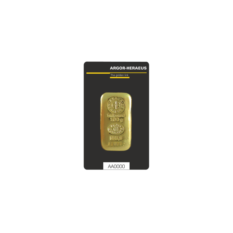 Sztabka Złota 100 gramów ARGOR - HERAEUS LBMA - odlewana