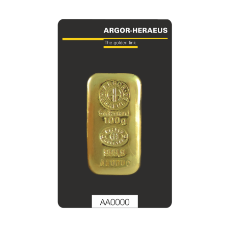 Sztabka Złota 100 gramów ARGOR - HERAEUS LBMA - odlewana
