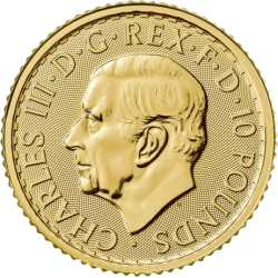 Złota moneta 1/10 uncji Britannia 2025 r Karol III