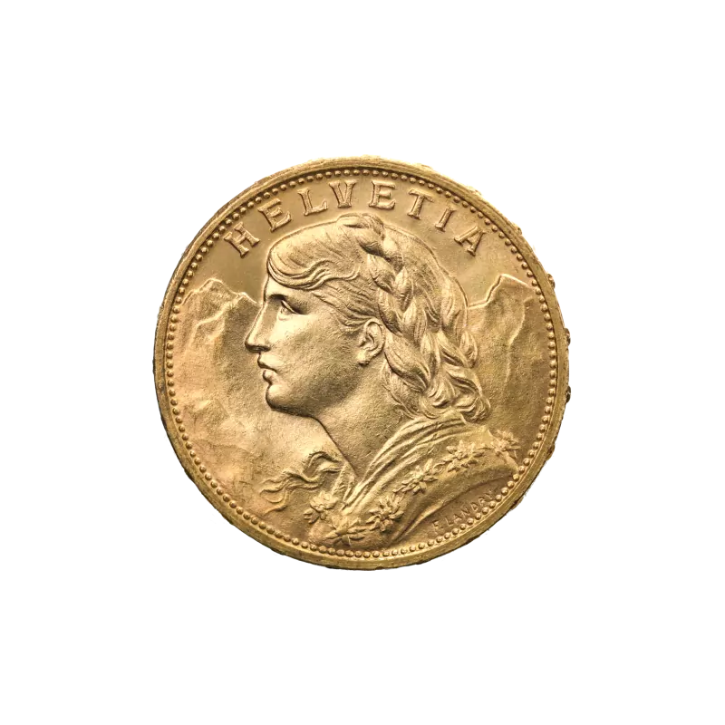 Złota moneta 20 Franków Helvetia Szwajcaria Au. 900