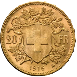 Złota moneta 20 Franków Helvetia Szwajcaria Au. 900