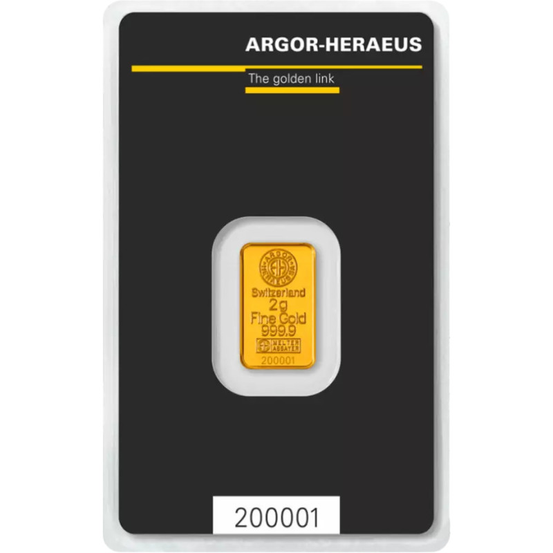 Sztabka Złota 2 gramy  ARGOR - HERAEUS LBMA