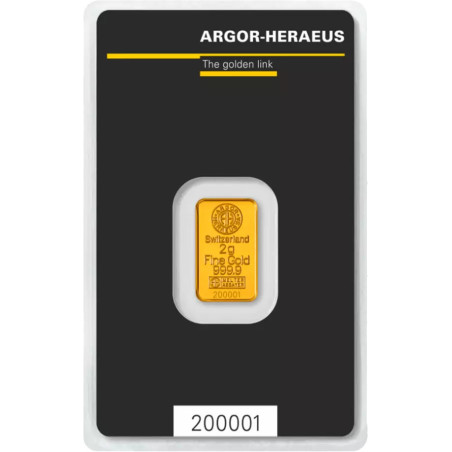 Sztabka Złota 2 gramy  ARGOR - HERAEUS LBMA